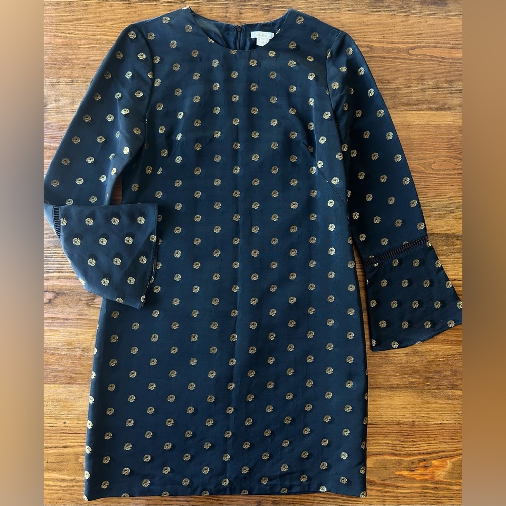 Shoshanna Black Gold Long Sleeve Classy Dress 6 Small